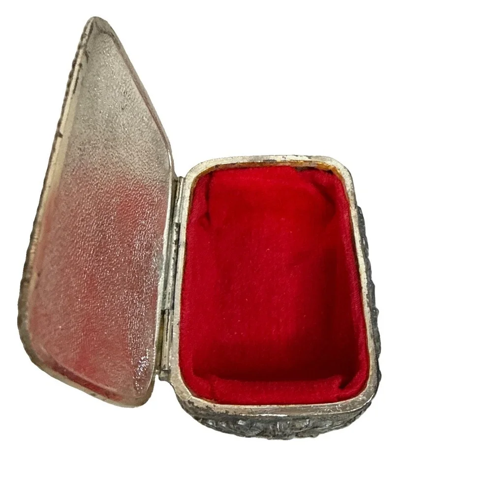 Victorian Style Rose Cameo Vanity Trinket Box Vintage Japan Signed Red Velvet